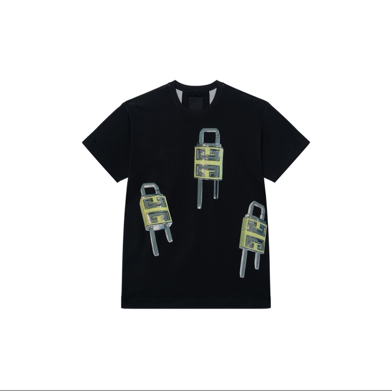 GIVENCHY紀梵希 純色鎖頭圖案圓領短袖 T恤 男款 黑色-0