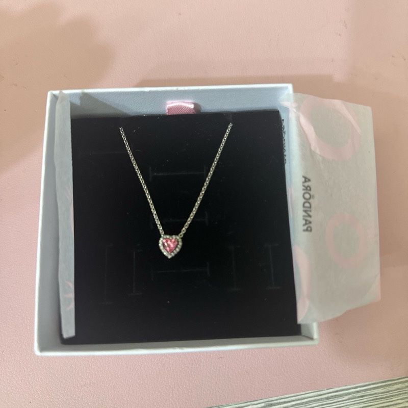 pandora 粉紅之心項鍊-8