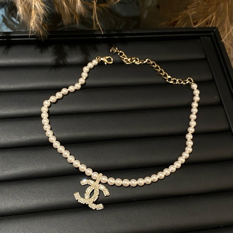 99新 Chanel 22k雙c珍珠項鍊choker銀色 無附件
