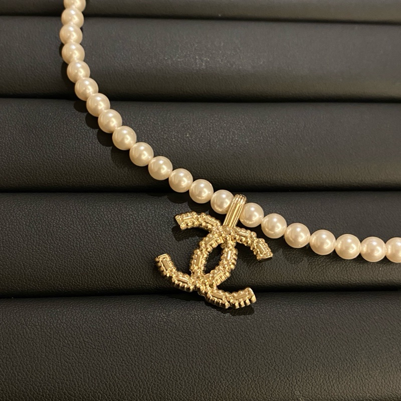 99新 Chanel 22k雙c珍珠項鍊choker銀色 無附件-1