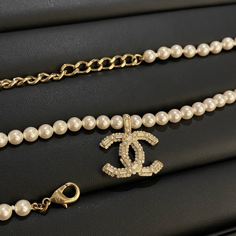 99新 Chanel 22k雙c珍珠項鍊choker銀色 無附件-2