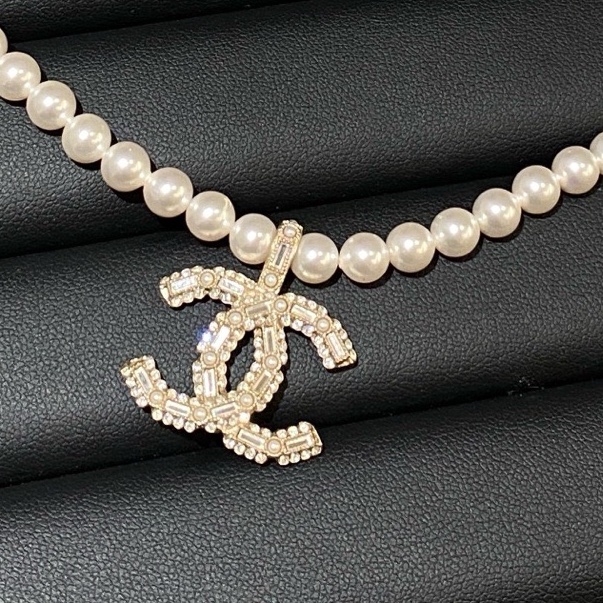 99新 Chanel 22k雙c珍珠項鍊choker銀色 無附件-4