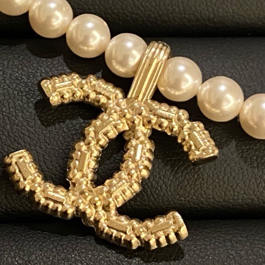 99新 Chanel 22k雙c珍珠項鍊choker銀色 無附件-5