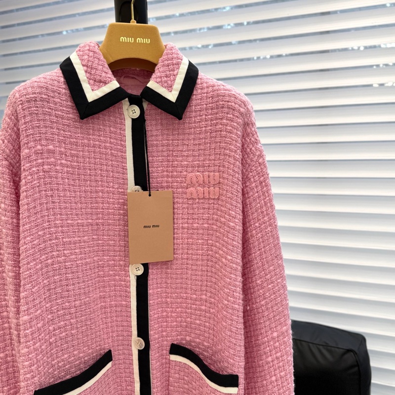 miumiu 粉色小香风编织外套-1