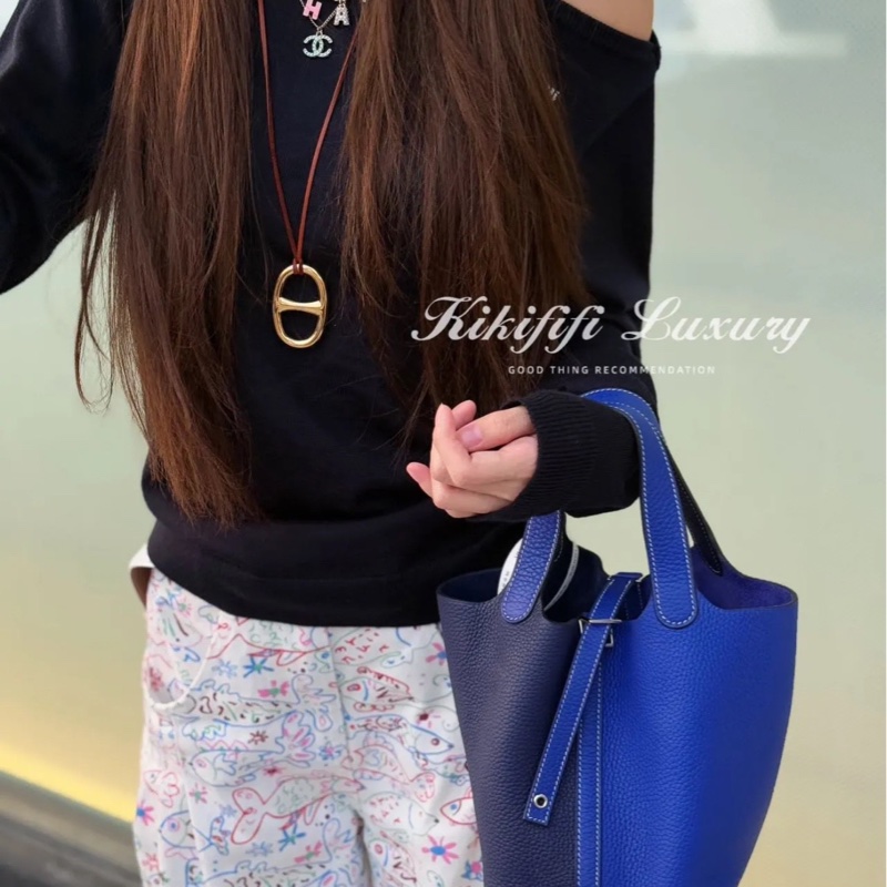 Hermes爱马仕 双拼色菜蓝子-4