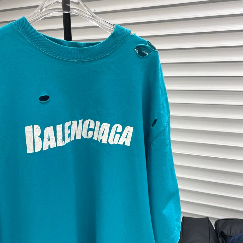 Balenciaga巴黎世家 字母大破坏蓝色短袖-1
