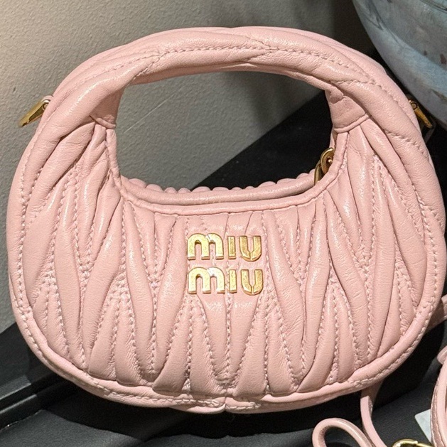 98新 miumiu 雪粉色mini Hobe包 單包 附件:肩帶-0