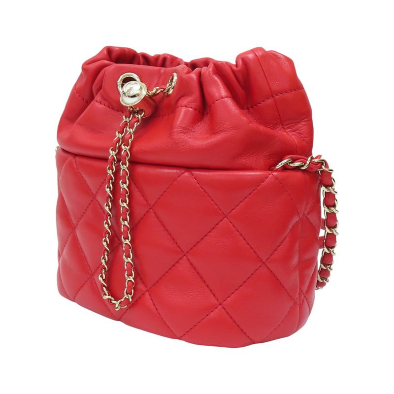 紅色 羊皮 菱格紋 水桶包 肩背包【CHANEL 香奈兒】-2