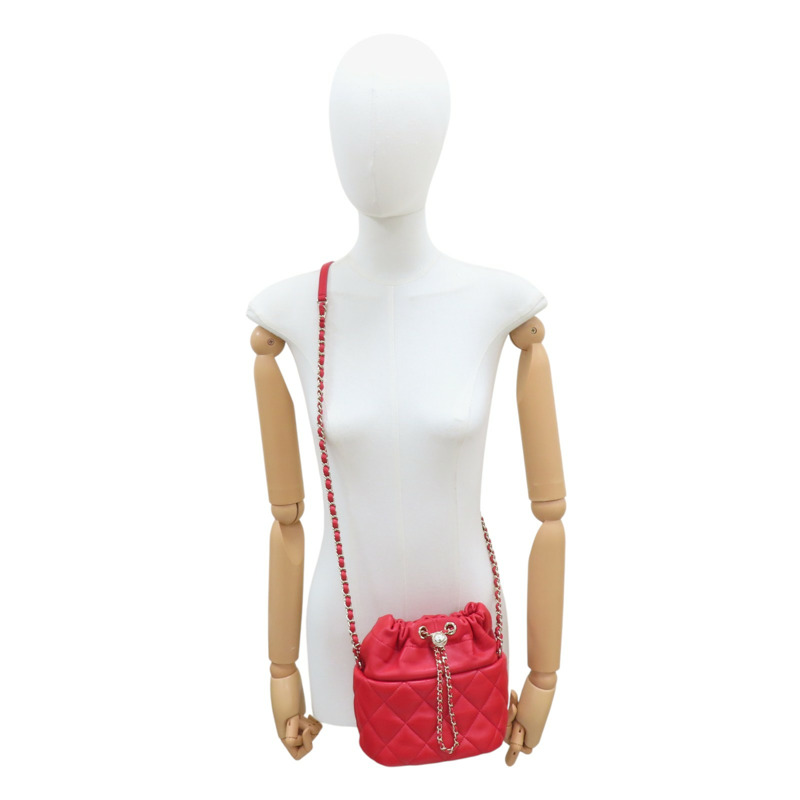 紅色 羊皮 菱格紋 水桶包 肩背包【CHANEL 香奈兒】-12