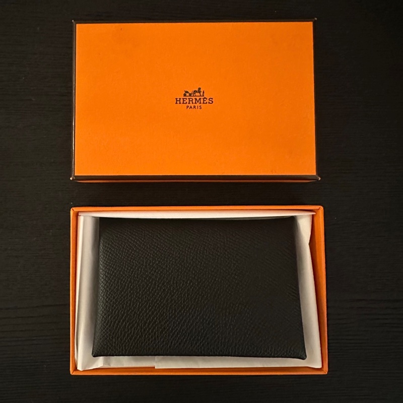 全新！愛馬仕 Hermès Calvi 黑色雙層卡包｜銀釦｜附盒-1