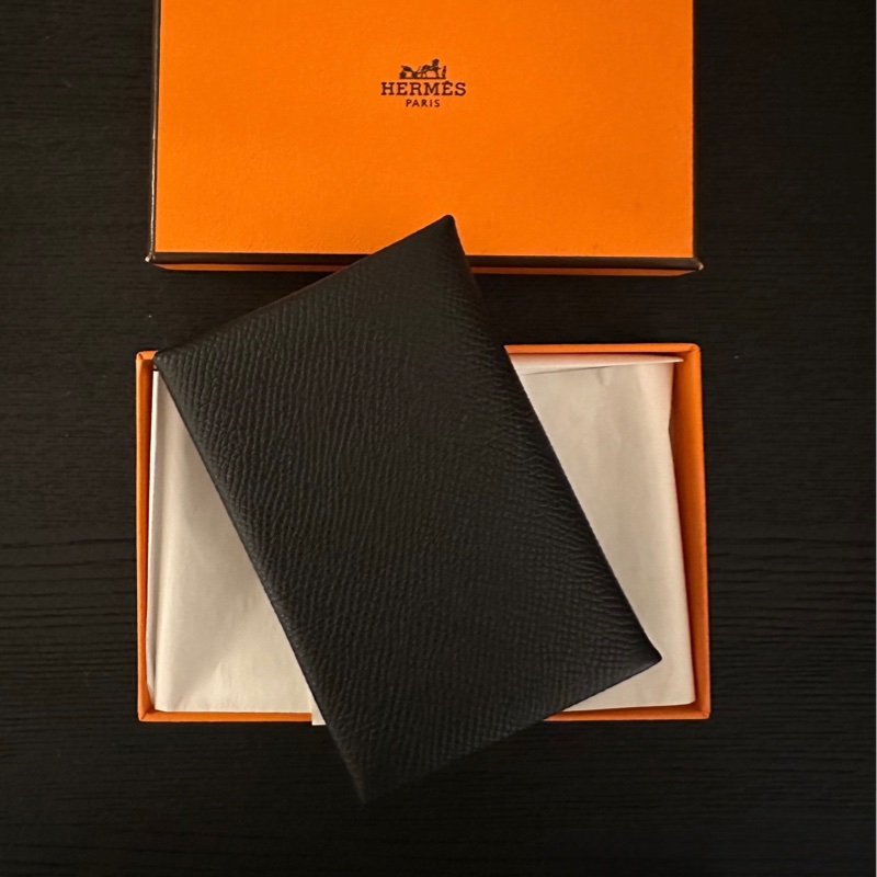 全新！愛馬仕 Hermès Calvi 黑色雙層卡包｜銀釦｜附盒-2