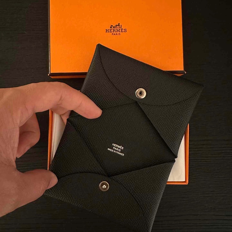 全新！愛馬仕 Hermès Calvi 黑色雙層卡包｜銀釦｜附盒-4