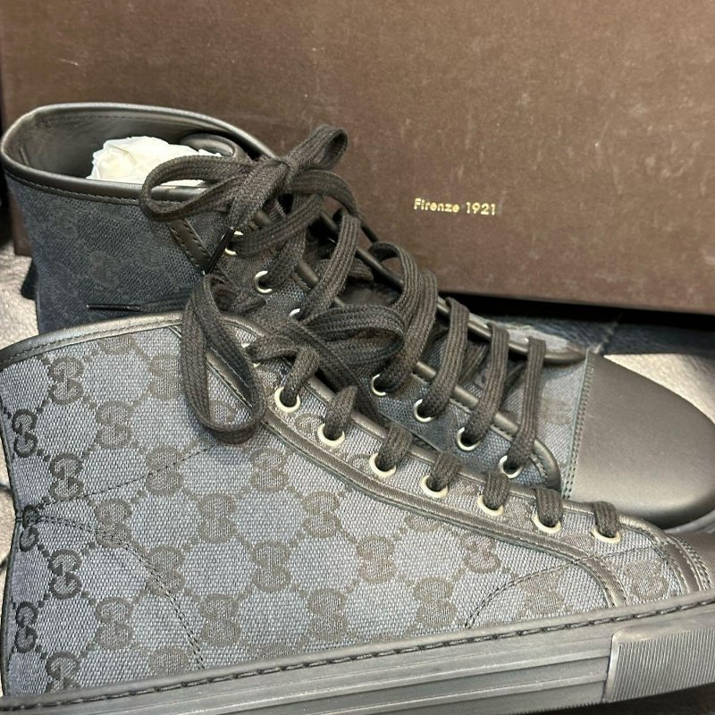 💎Han's house精品服飾💎GUCCI 古馳滿版老花 鞋 高筒帆布鞋 義大利製 現貨5  5.5 6-3