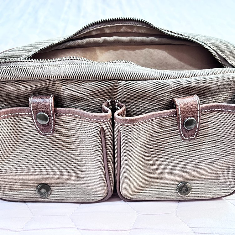 BURBERRY 少見 真皮帆布拼接 郵差包 卡其色 Vintage-1