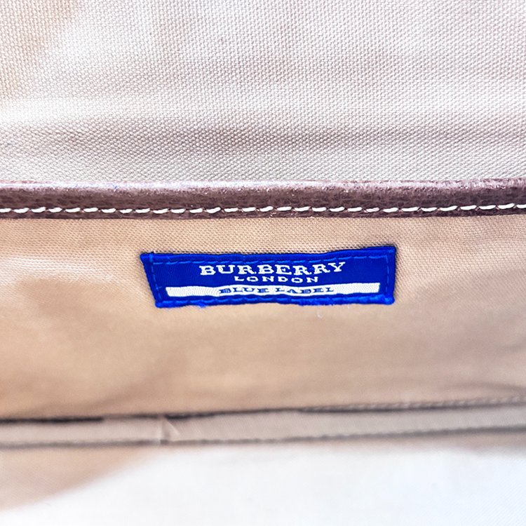 BURBERRY 少見 真皮帆布拼接 郵差包 卡其色 Vintage-3