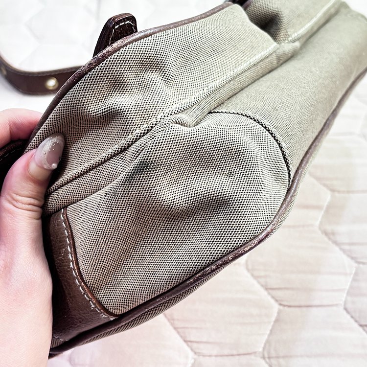 BURBERRY 少見 真皮帆布拼接 郵差包 卡其色 Vintage-8