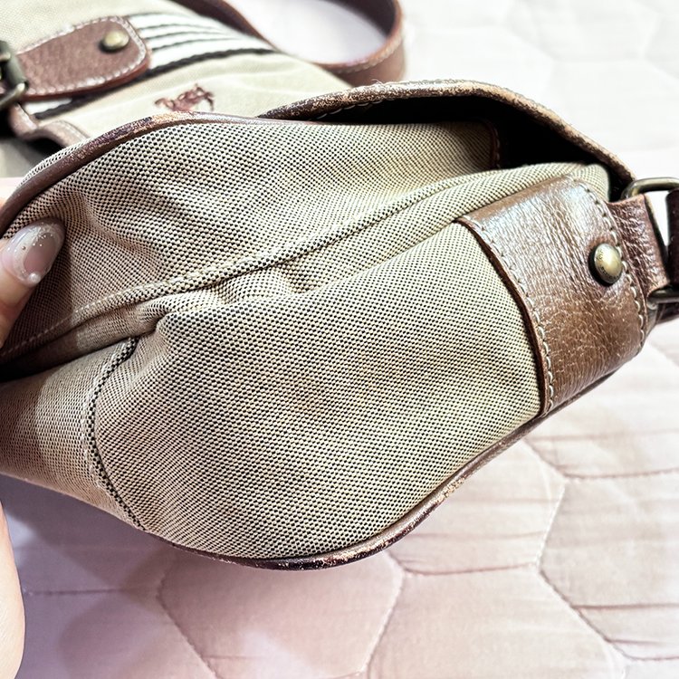 BURBERRY 少見 真皮帆布拼接 郵差包 卡其色 Vintage-9