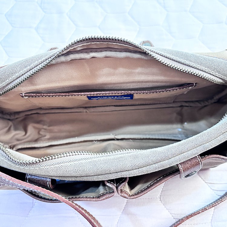 BURBERRY 少見 真皮帆布拼接 郵差包 卡其色 Vintage-10