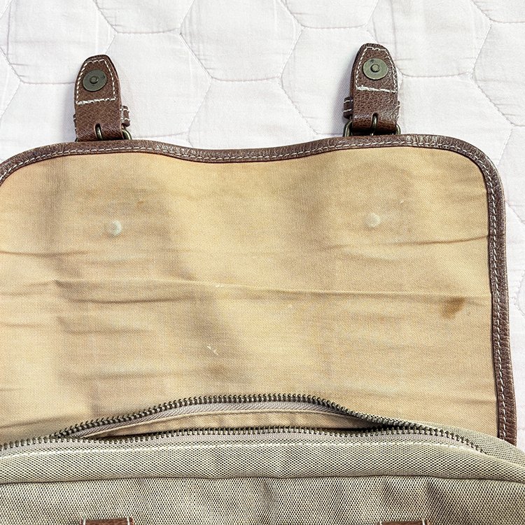 BURBERRY 少見 真皮帆布拼接 郵差包 卡其色 Vintage-15