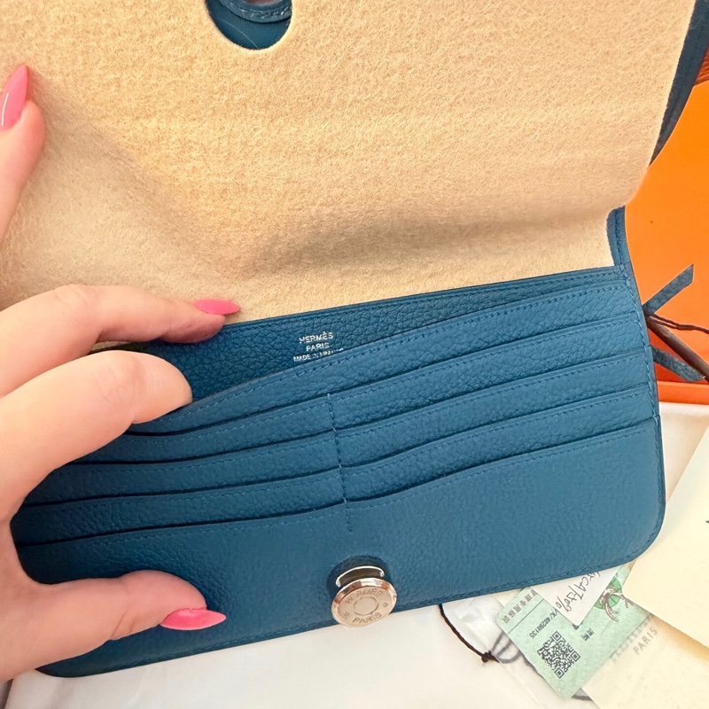 🌈Hermes🩵Dogon Wallet長銀包🩵藍色銀扣🌈全新閑置🌈原貼膜在🌟有盒🌟dogonwallet🌟dogon🌟長銀包🌟愛馬-1