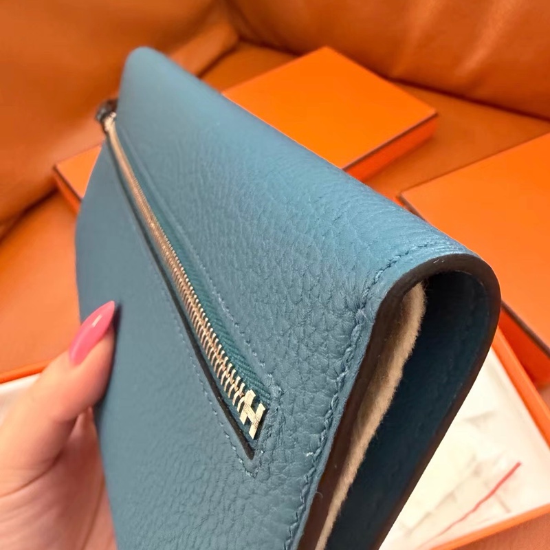 🌈Hermes🩵Dogon Wallet長銀包🩵藍色銀扣🌈全新閑置🌈原貼膜在🌟有盒🌟dogonwallet🌟dogon🌟長銀包🌟愛馬-2
