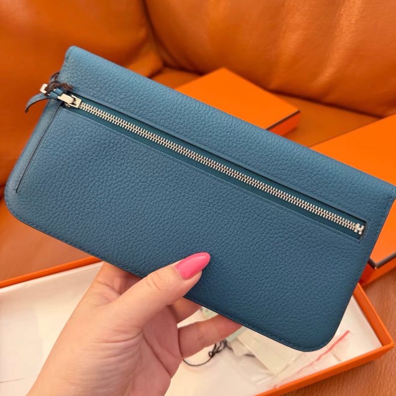 🌈Hermes🩵Dogon Wallet長銀包🩵藍色銀扣🌈全新閑置🌈原貼膜在🌟有盒🌟dogonwallet🌟dogon🌟長銀包🌟愛馬-3