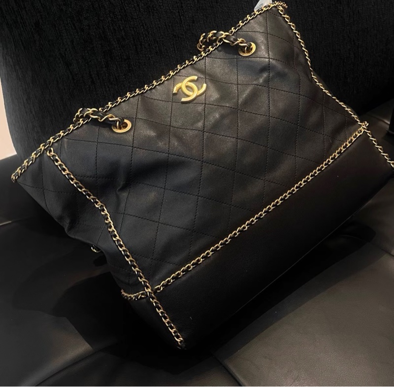 CHANEL 21B金扣 皮穿鏈 滾邊 Tote托特包-4