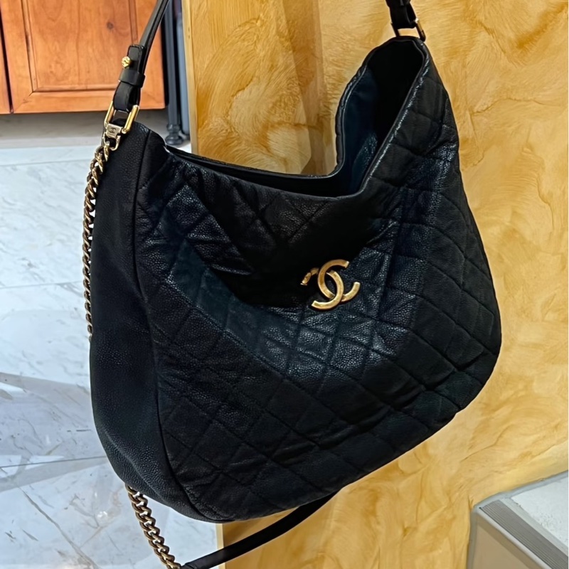 99新兩用💕 香奈兒 #2way 黑金 #荔枝皮 #hobo #托特包-0