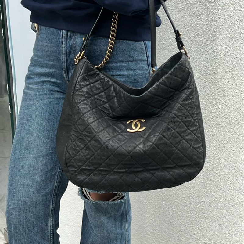 99新兩用💕 香奈兒 #2way 黑金 #荔枝皮 #hobo #托特包-2