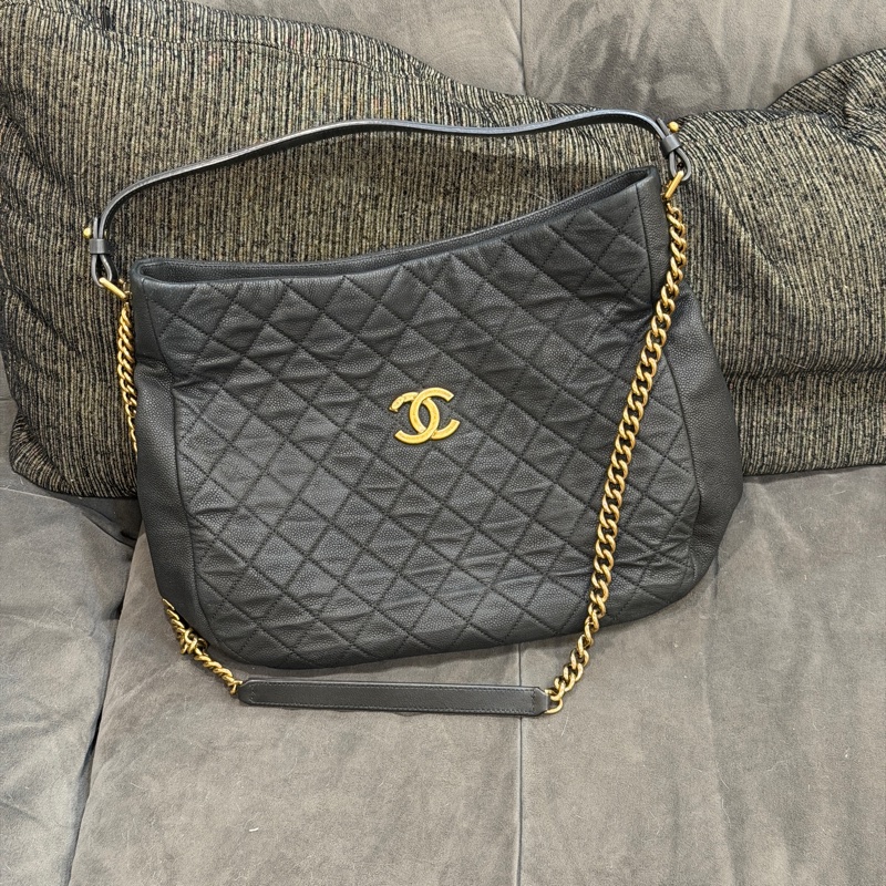 99新兩用💕 香奈兒 #2way 黑金 #荔枝皮 #hobo #托特包-4