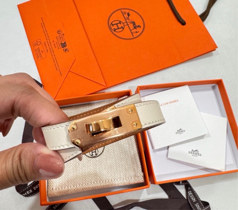 kelly double tour奶油白玫瑰金扣皮手環 尺寸T3 M 16.5cm-0