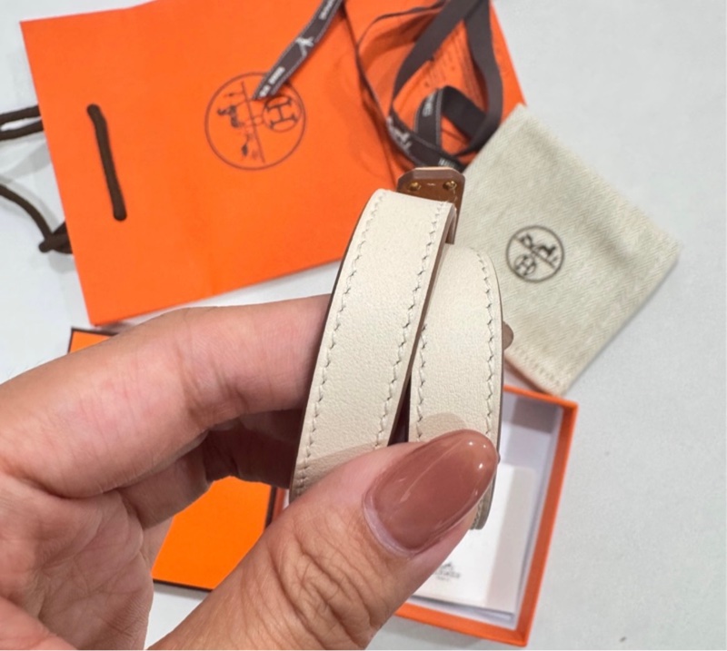 kelly double tour奶油白玫瑰金扣皮手環 尺寸T3 M 16.5cm-4