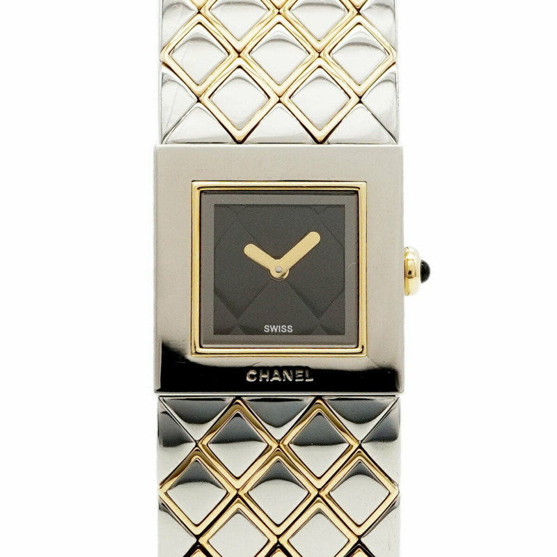 香奈兒 Matelassé H0475 黑色錶盤小姐腕錶-0