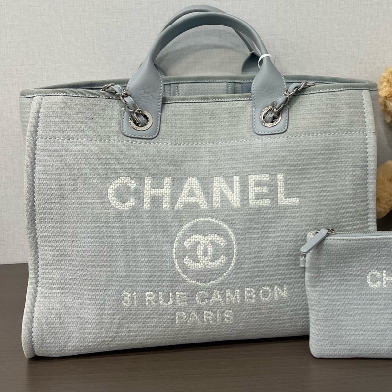 Chanel/香奈兒 baby藍沙灘包 22年芯片 39*30 🈚附件-0