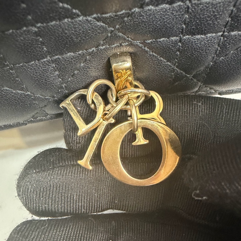 DIOR迪奥黑色淡金扣,菱格纹可拆卸珠宝链翻盖闭合,单肩斜挎手提包,尺寸:21x4x12,-10