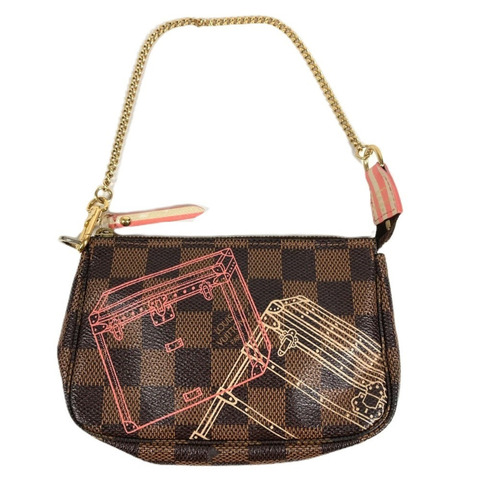 路易威登 N41433 Damier Mini Pochette Accessoires 手袋配件包鏈條手袋帆布男女款 Ebene Brown