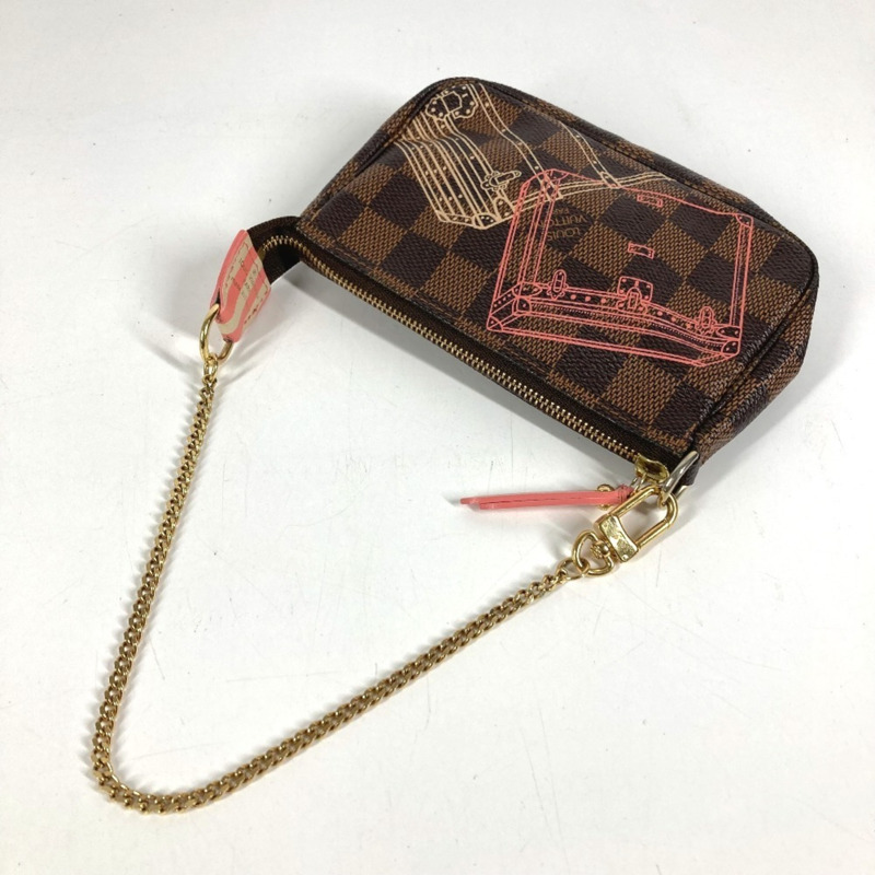 路易威登 N41433 Damier Mini Pochette Accessoires 手袋配件包鏈條手袋帆布男女款 Ebene Brown-5