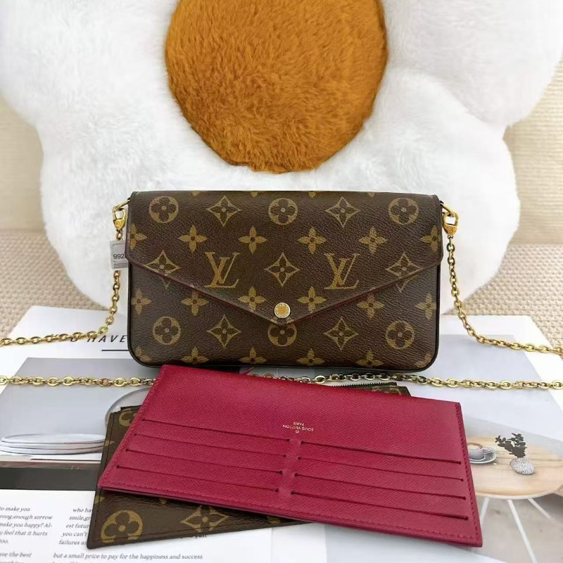 LV經典老花三合一斜背鍊條包21*12*3 98新配件塵袋-2