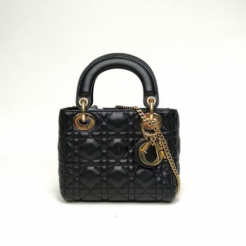DIOR LadyDior戴妃包三格黑色羊皮金扣2019