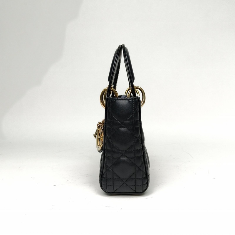 DIOR LadyDior戴妃包三格黑色羊皮金扣2019-1