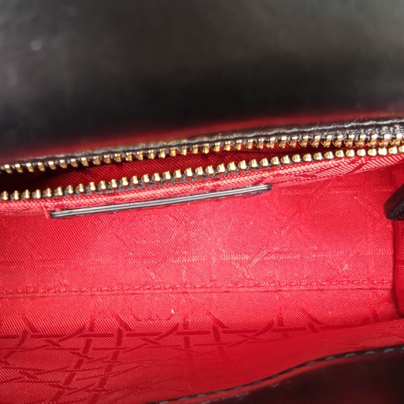 DIOR LadyDior戴妃包三格黑色羊皮金扣2019-5