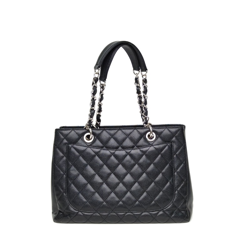 CHANEL GST購物袋小號黑色荔枝牛皮15開銀扣-2