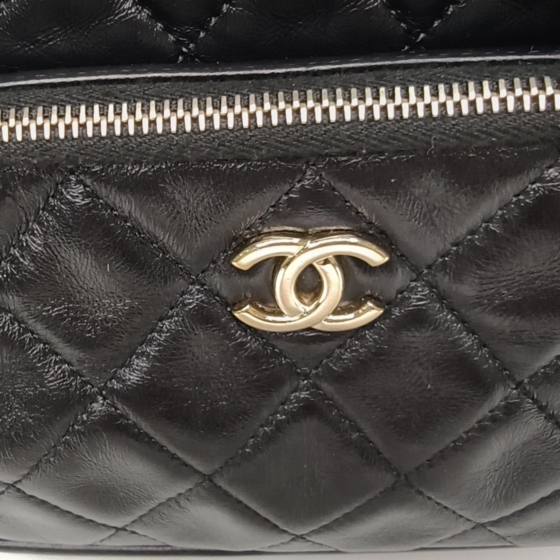 CHANEL 24K保齡球大號黑色牛皮晶片開淺金扣-4