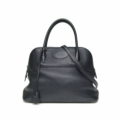 HERMES Bolide保齡球包31黑色TC皮X刻銀扣