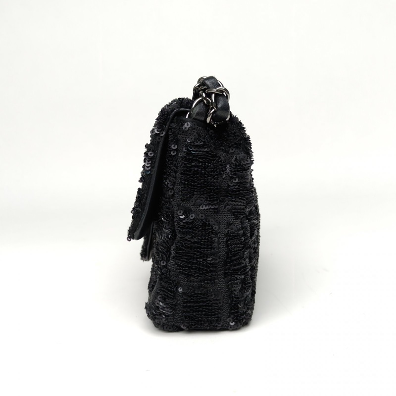 CHANEL CF口蓋包大Mini20cm黑色珠片28開鎢鋼扣-1