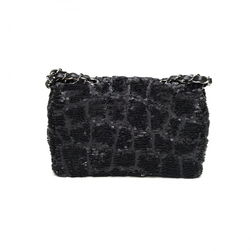 CHANEL CF口蓋包大Mini20cm黑色珠片28開鎢鋼扣-2