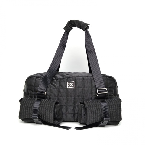 CHANEL 黑色尼龍銀扣中古運動方標炸藥包xxl手提包旅行包