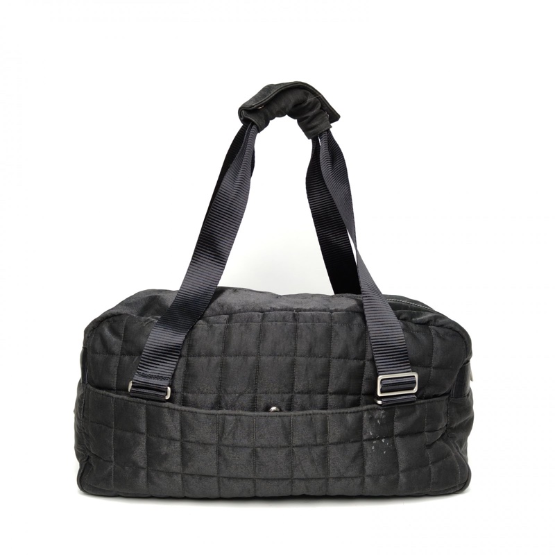 CHANEL 黑色尼龍銀扣中古運動方標炸藥包xxl手提包旅行包-2