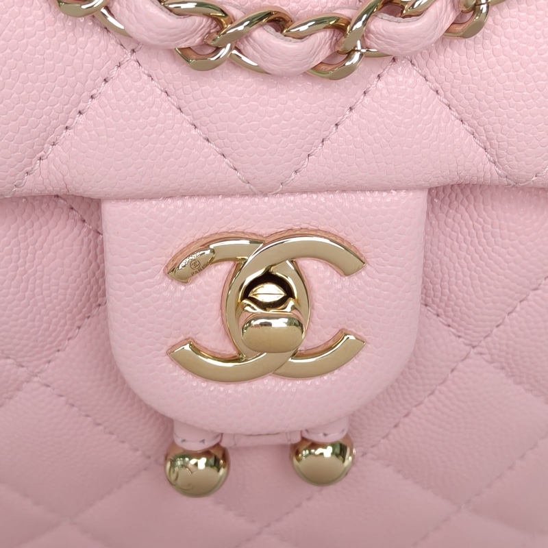 CHANEL 薩爾茨堡雙肩包小號粉色荔枝牛皮晶片開金扣-4