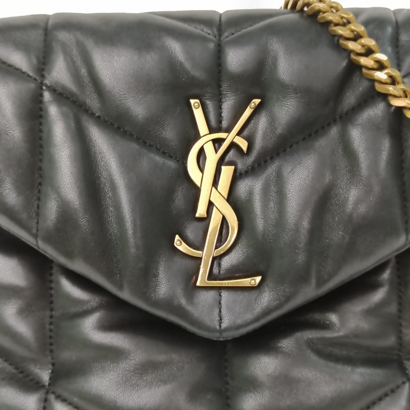 SAINT LAURENT Puffer雲朵包小號29黑色羊皮金扣-4